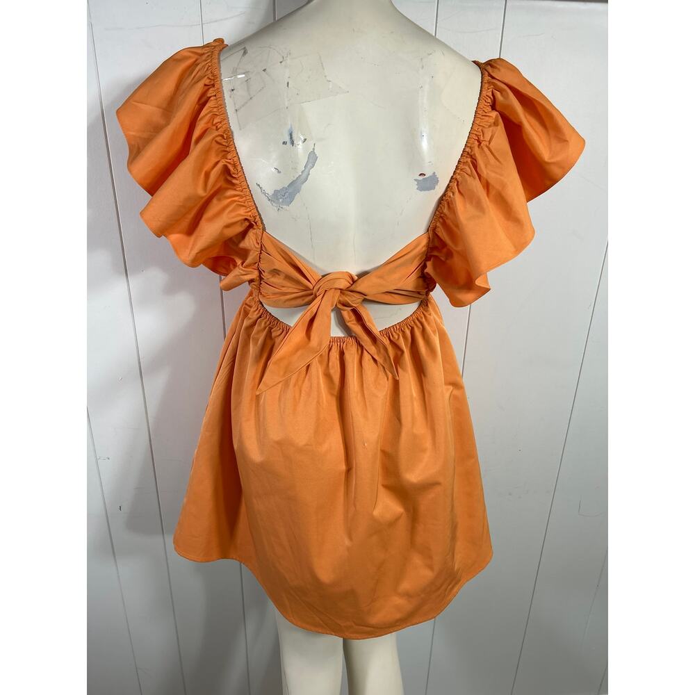 FORE Carolyn Statement Flutter Sleeve Mini Dress in Orange Size S - Picture 3 of 10